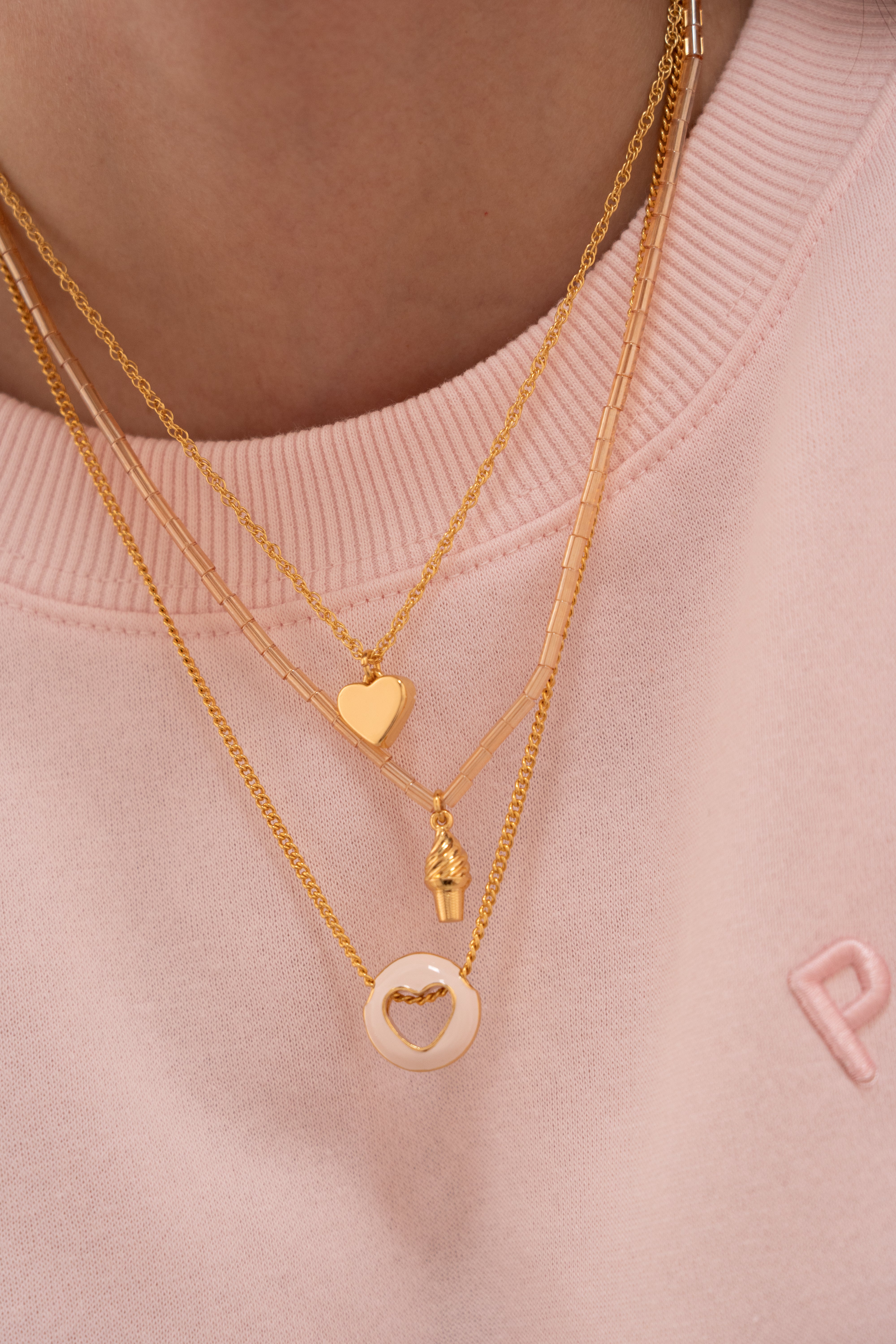 Set x Collar Layering Corazón Liso + Aretes