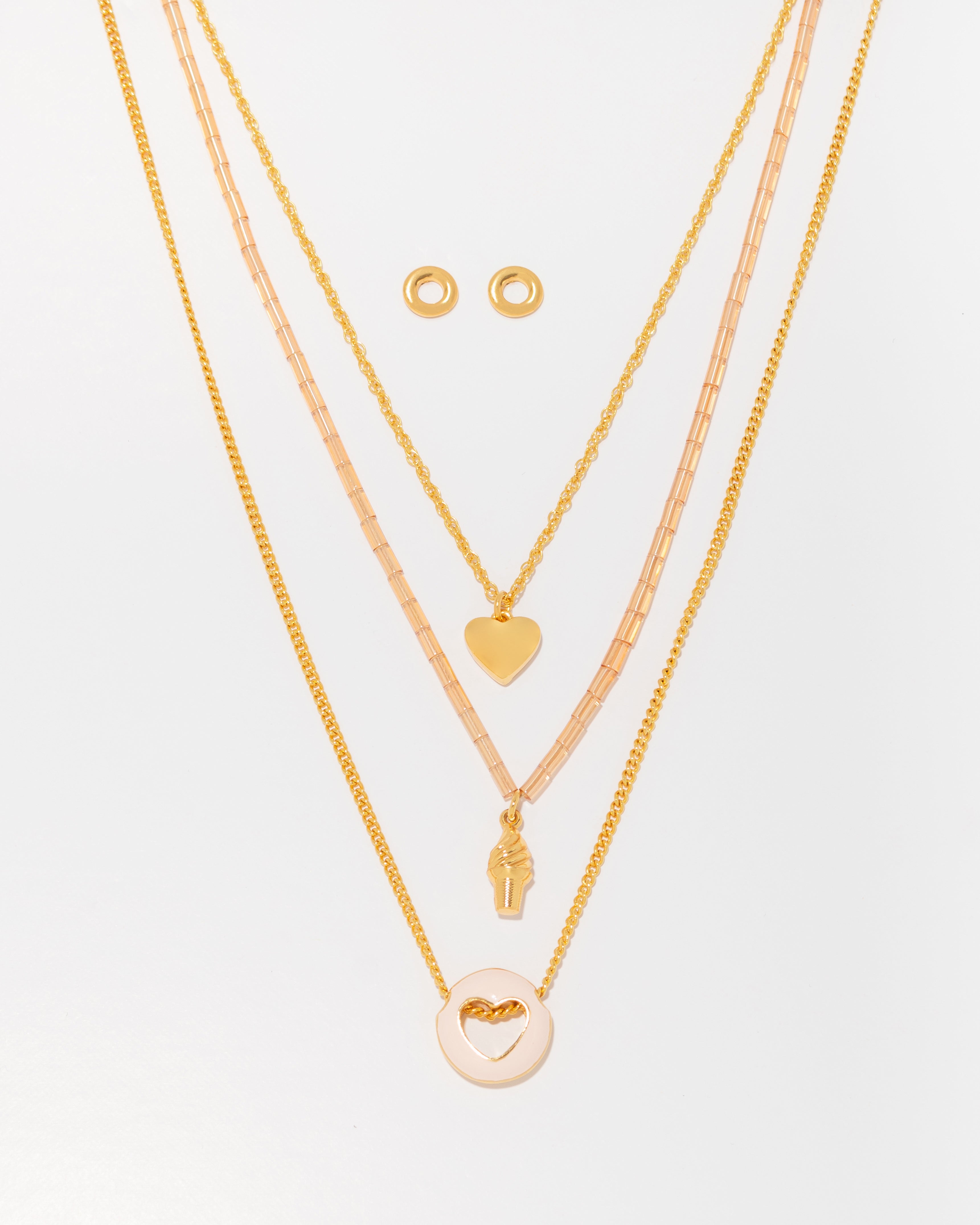 Set x Collar Layering Corazón Liso + Aretes