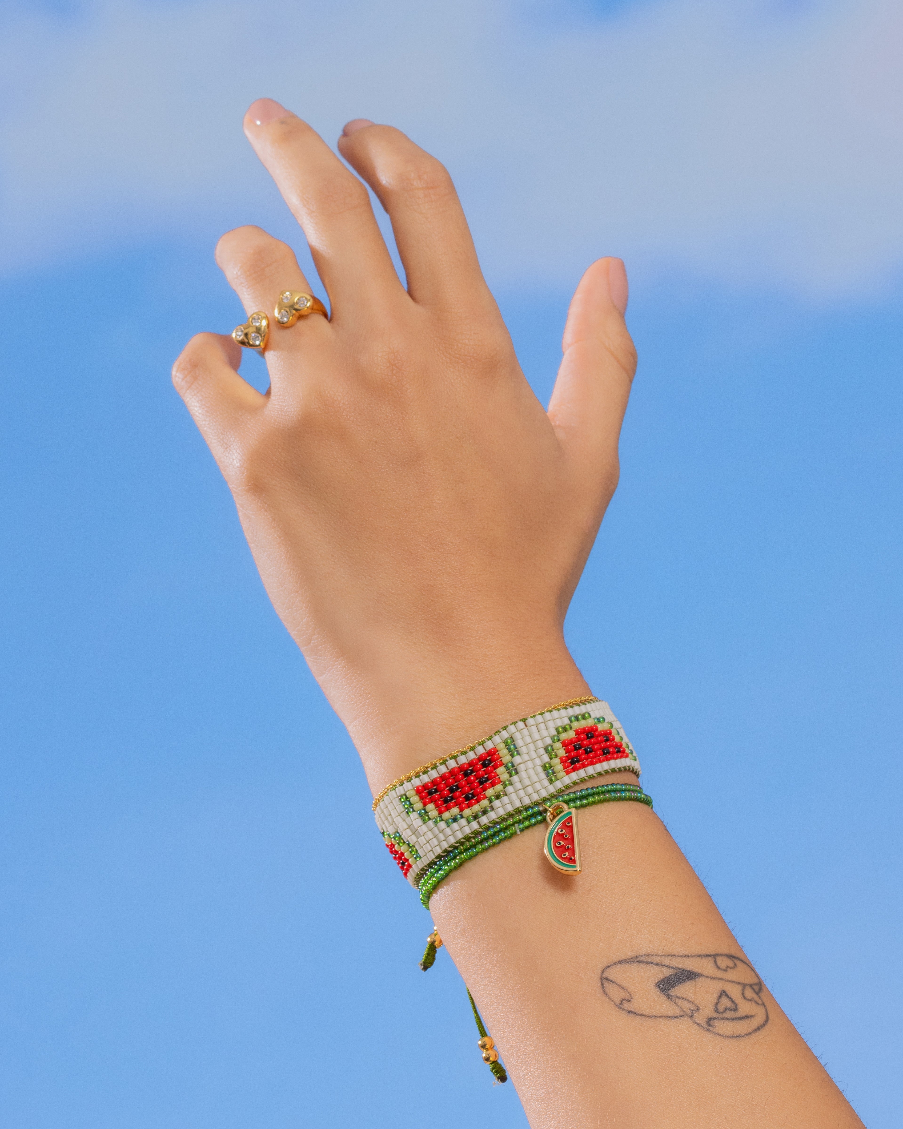 Set X3 Pulsera Tejida Sandía + Aretes