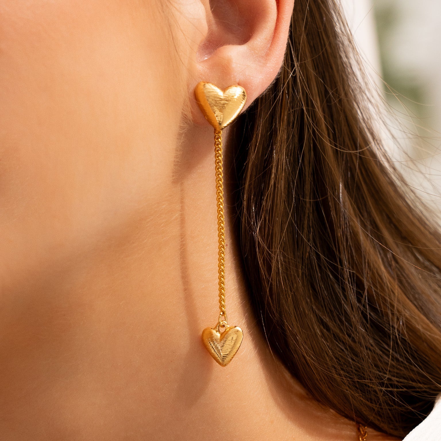 Aretes 2 en 1 Cadena Corazon
