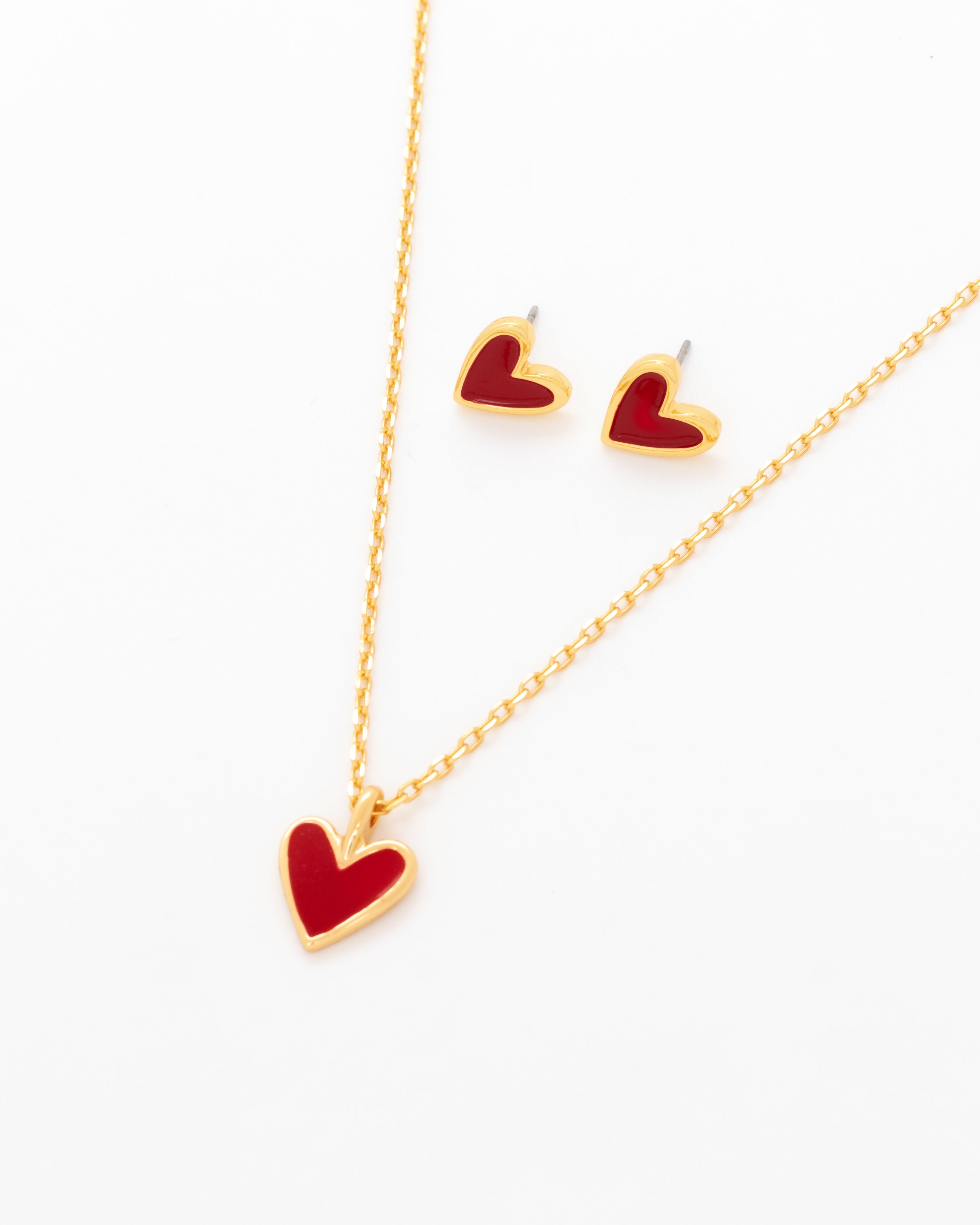 Set Cadena + Aretes Corazón Rojo