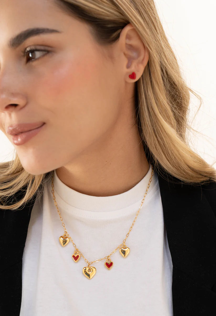 Collar Multicharms Corazones + Aretes Corazón