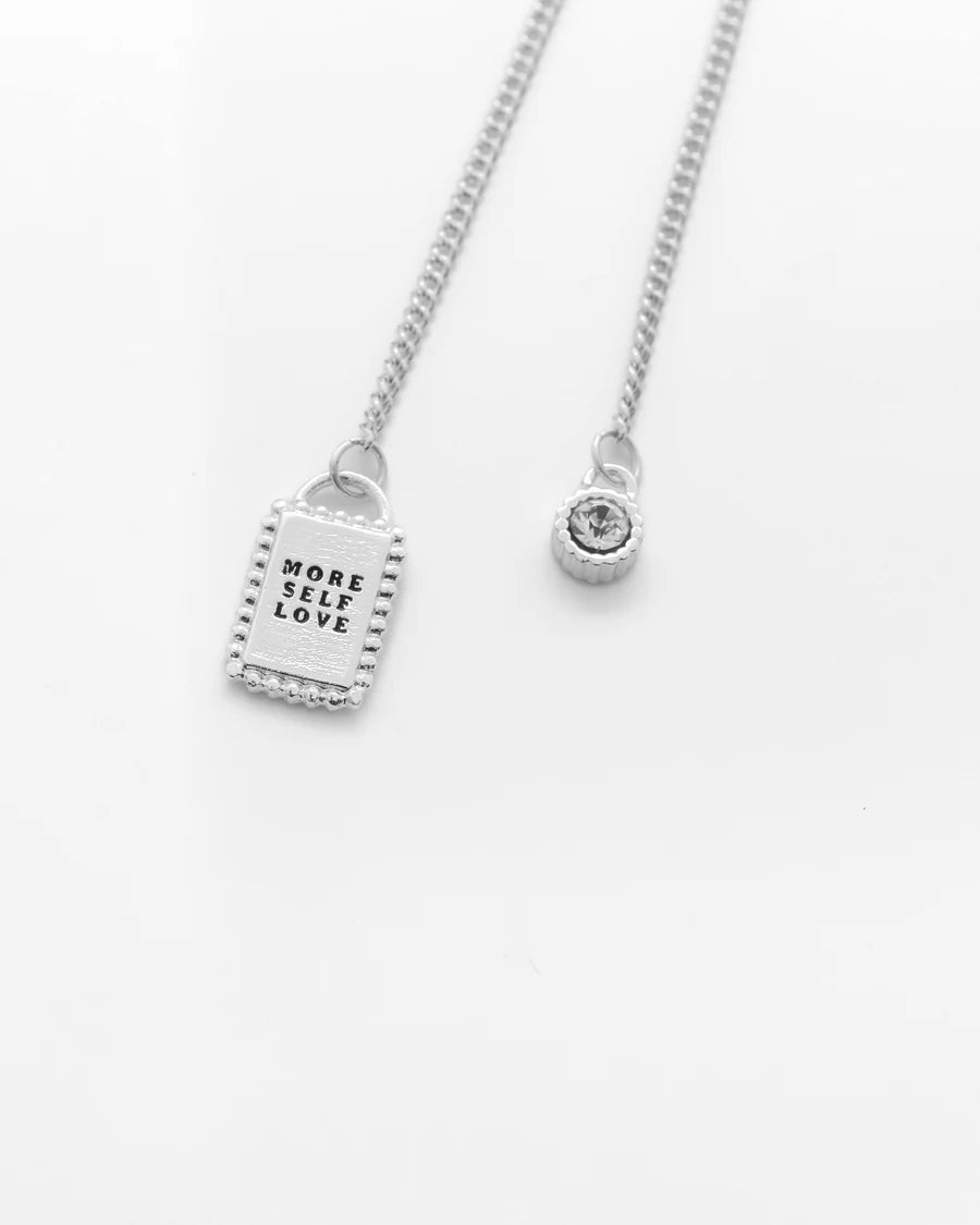 Collar Corbatin Cristal + Aretes Plateado