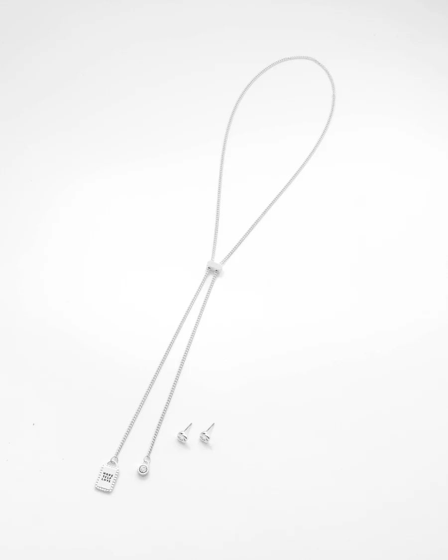 Collar Corbatin Cristal + Aretes Plateado