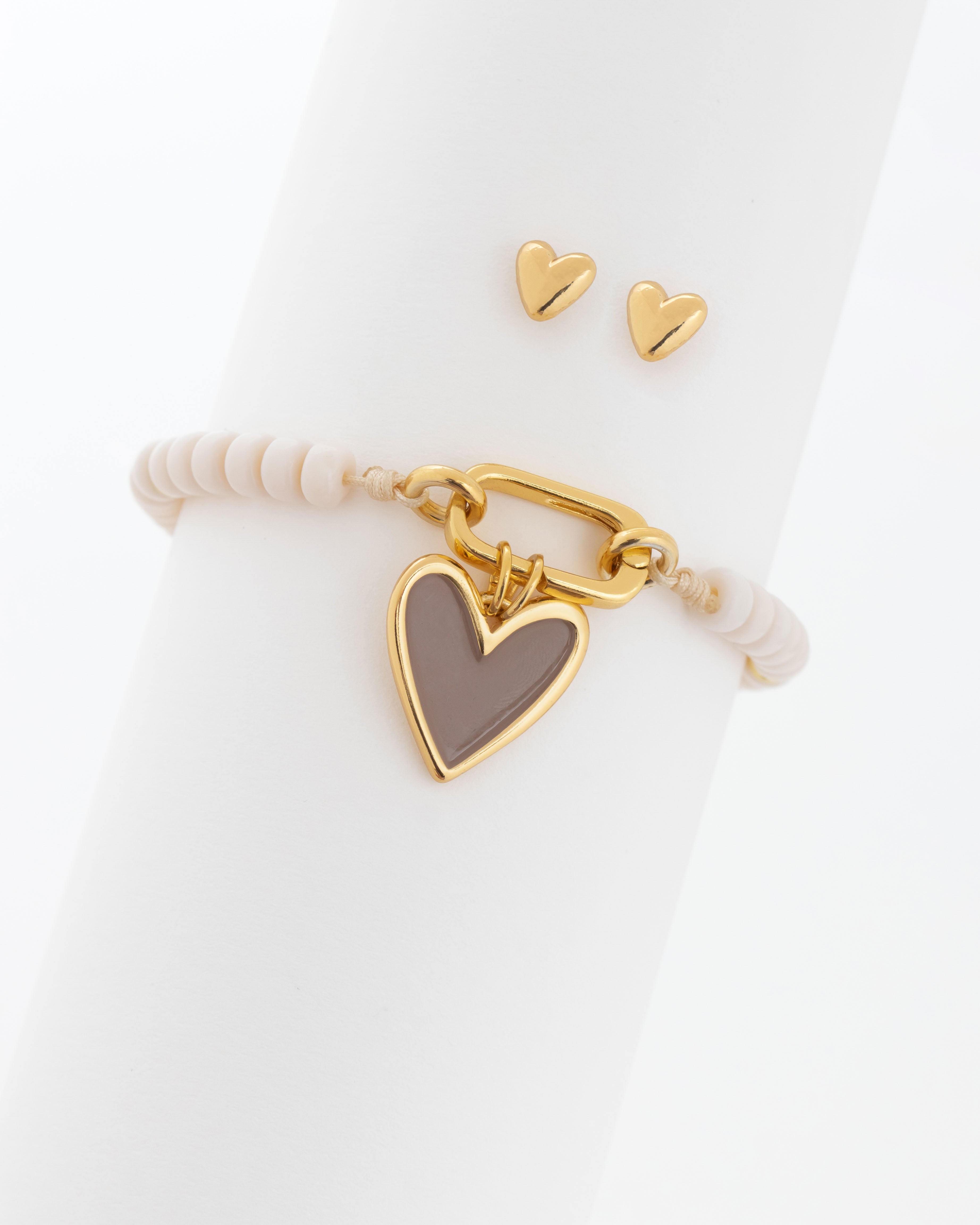 Pulsera Maxi Corazón Moca + Aretes