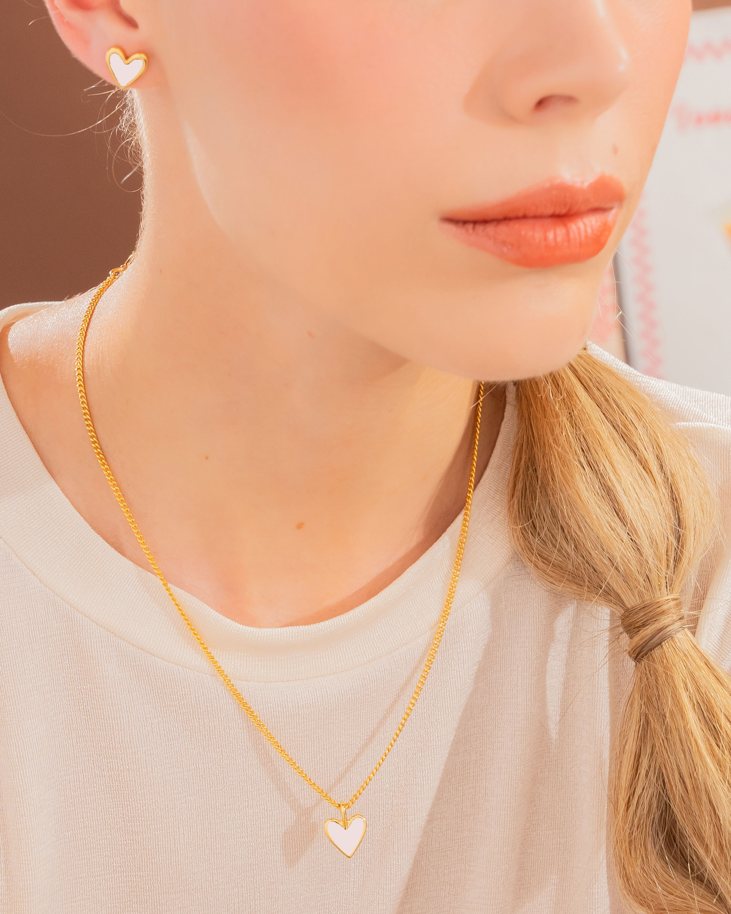 Set Collar + Aretes Corazón Rosa Pálido