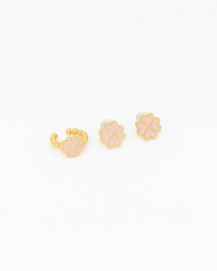 Set x2 Aretes Trebol Rosa