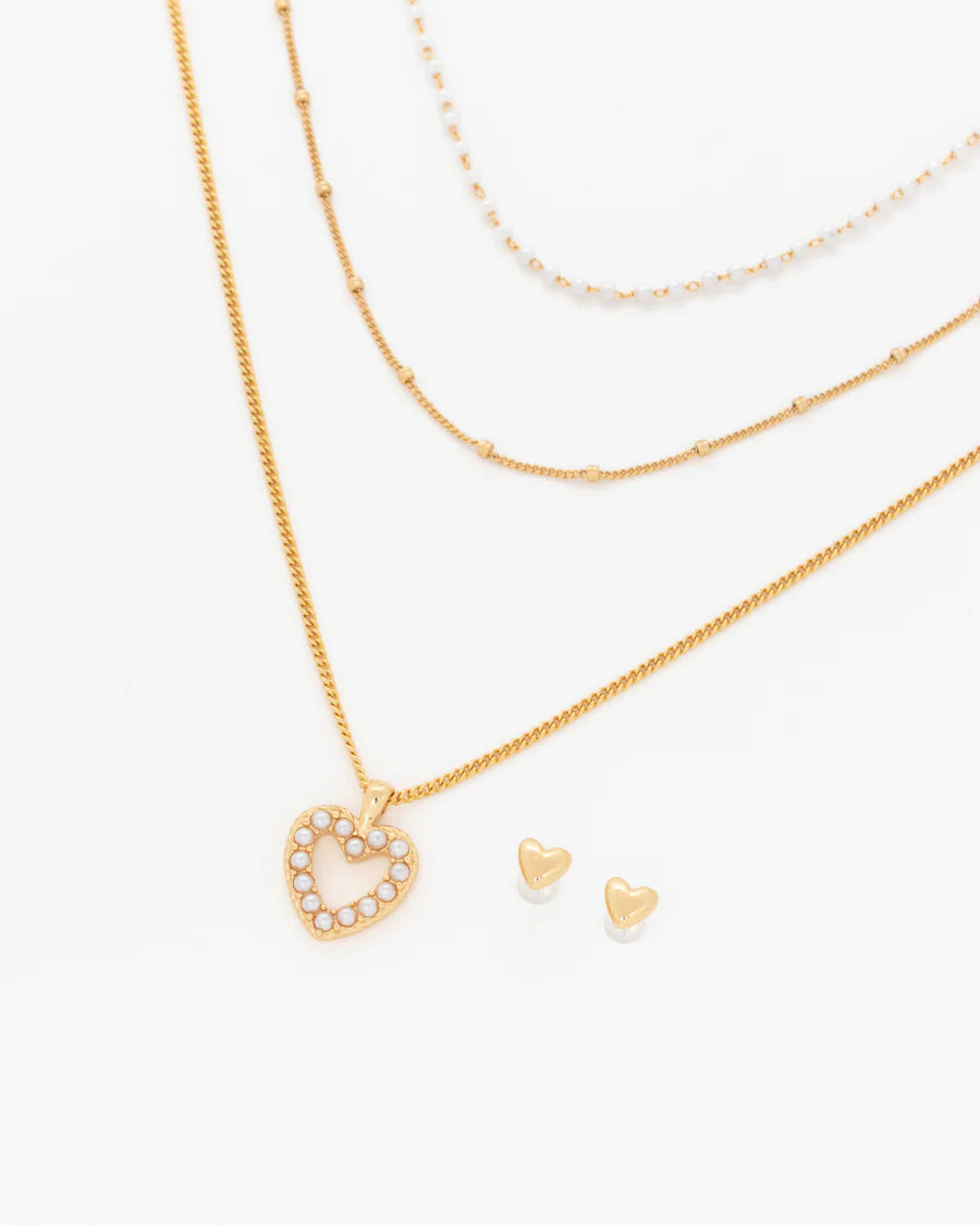 Set x2 Layering Corazón Multiperlas + Aretes