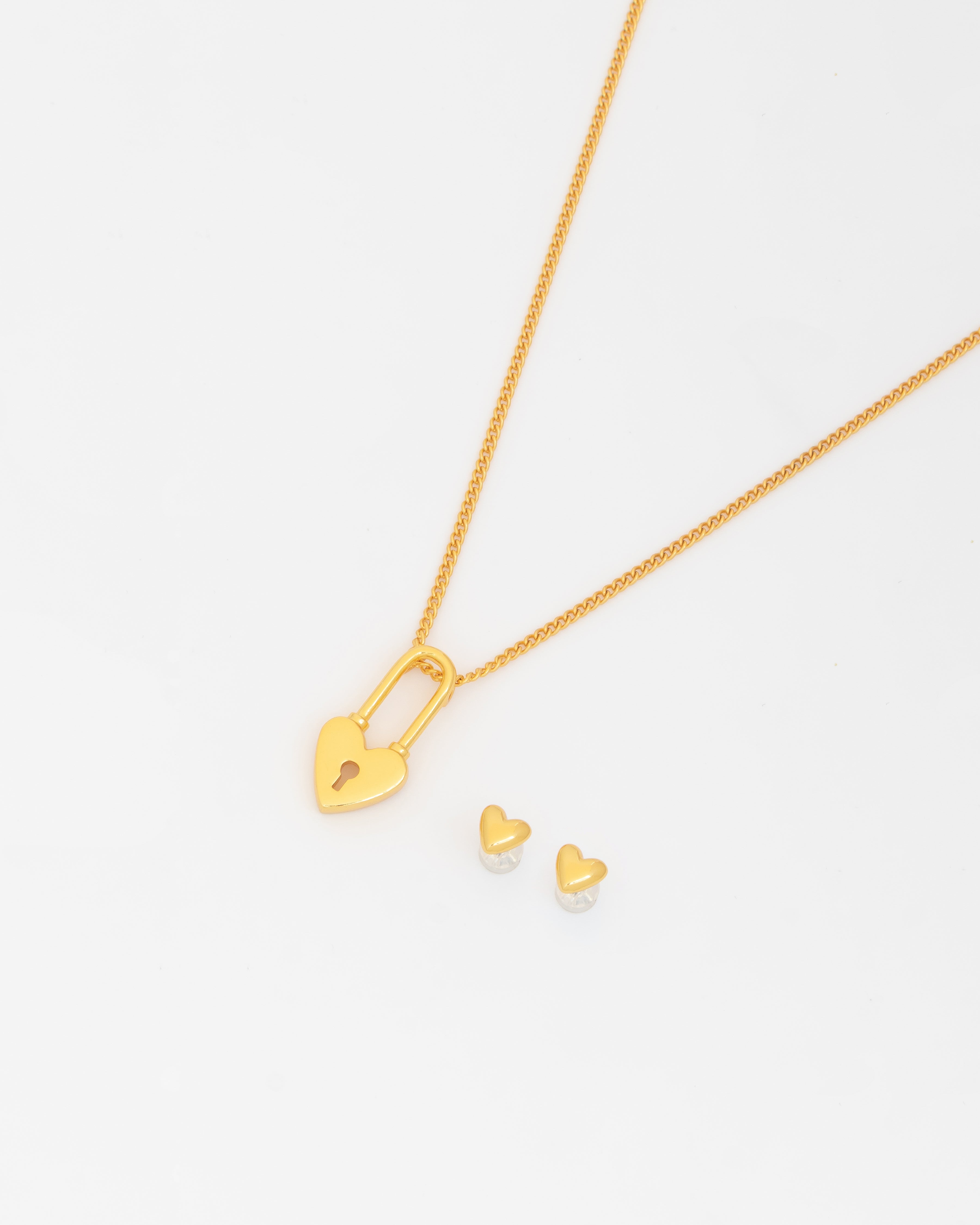 Collar Corazón Candado Gold + Aretes