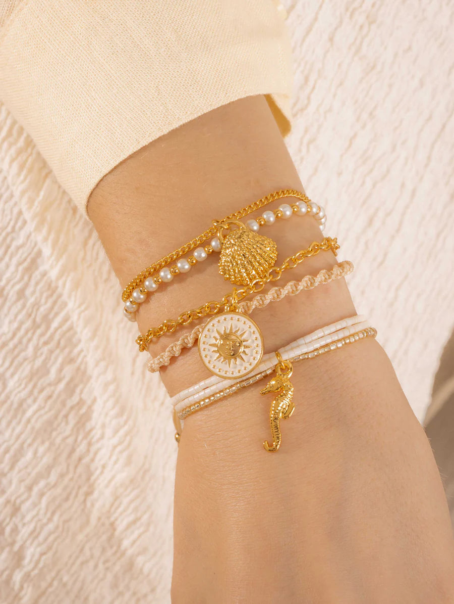 Set x4 Pulseras Concha Caballito Mar + Aretes
