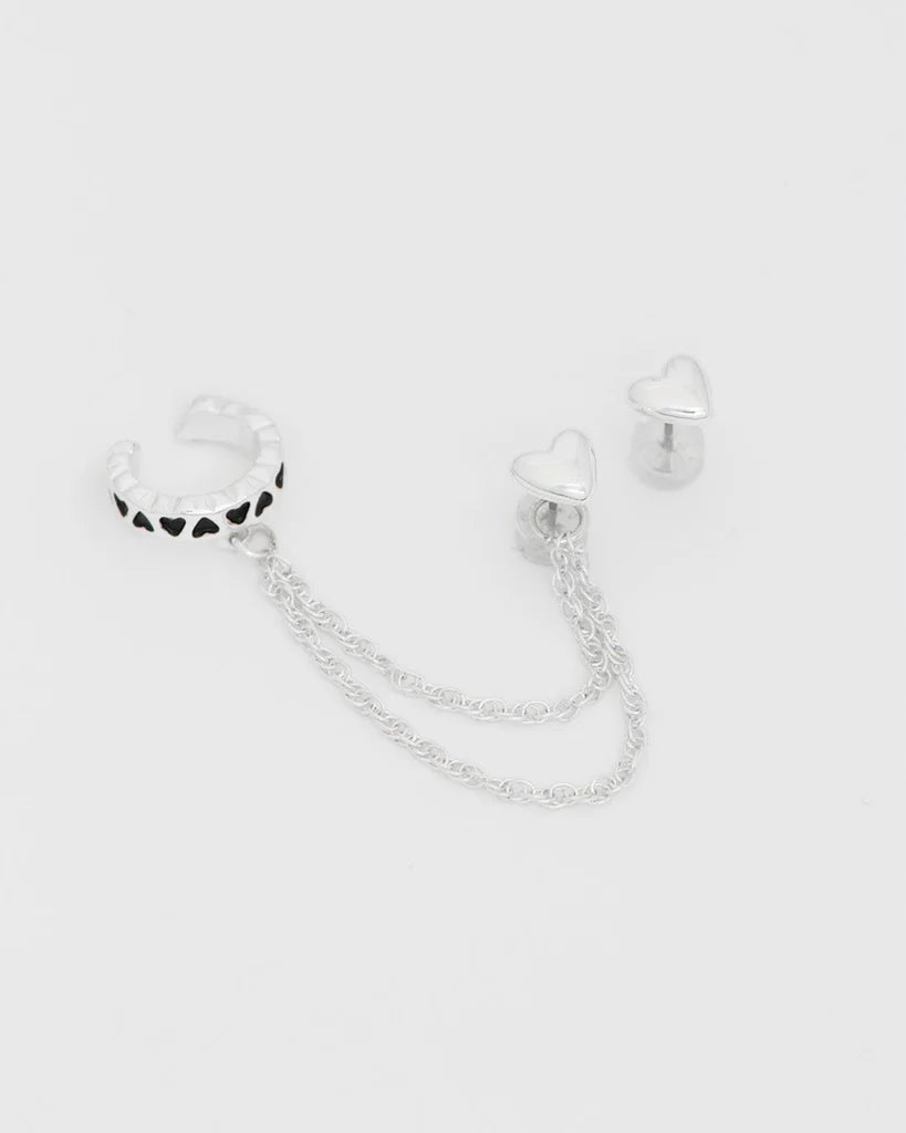 Solitario Aretes Corazón Plata