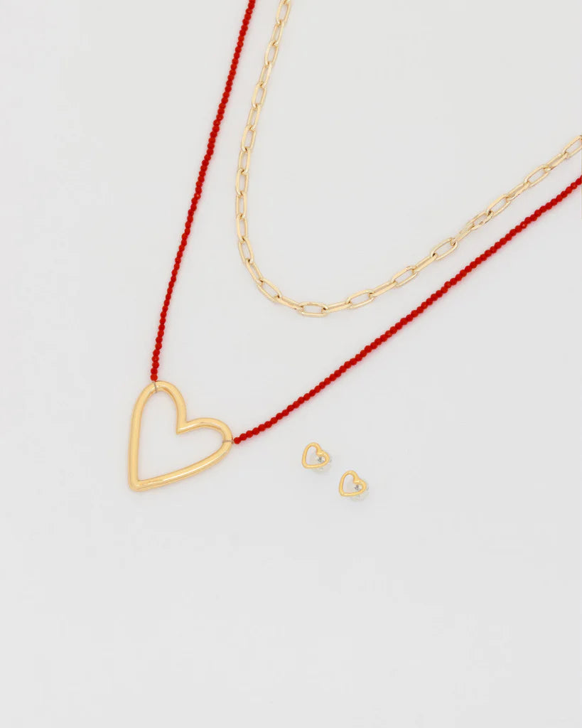 Collar x 2 Layering Corazón Silueta + Aretes