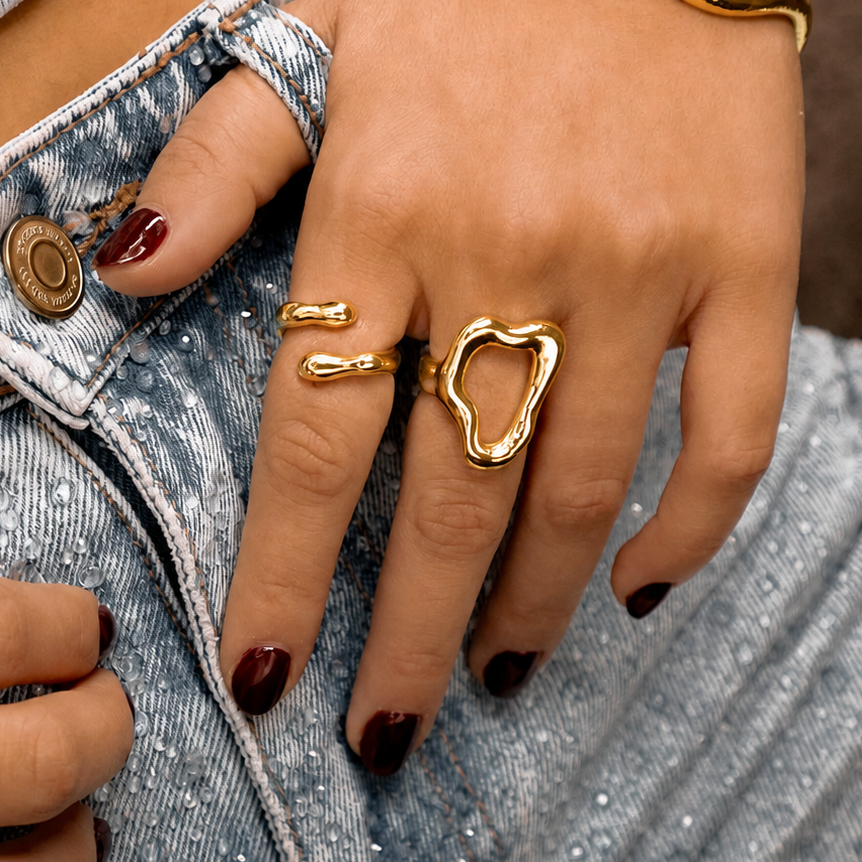 Set X2 Anillos Silueta Amorfa Oro
