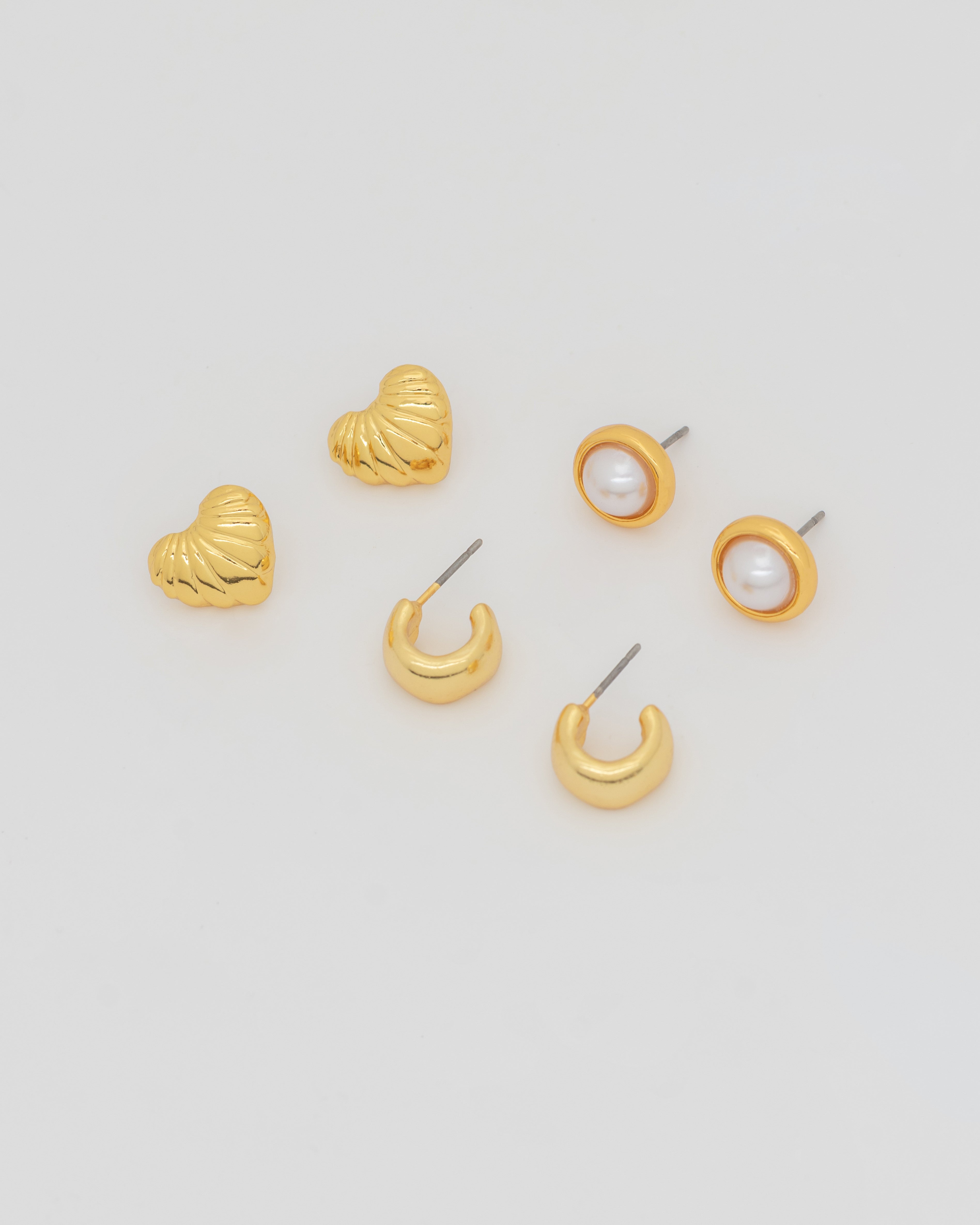 Set X3 Aretes Corazón Perla