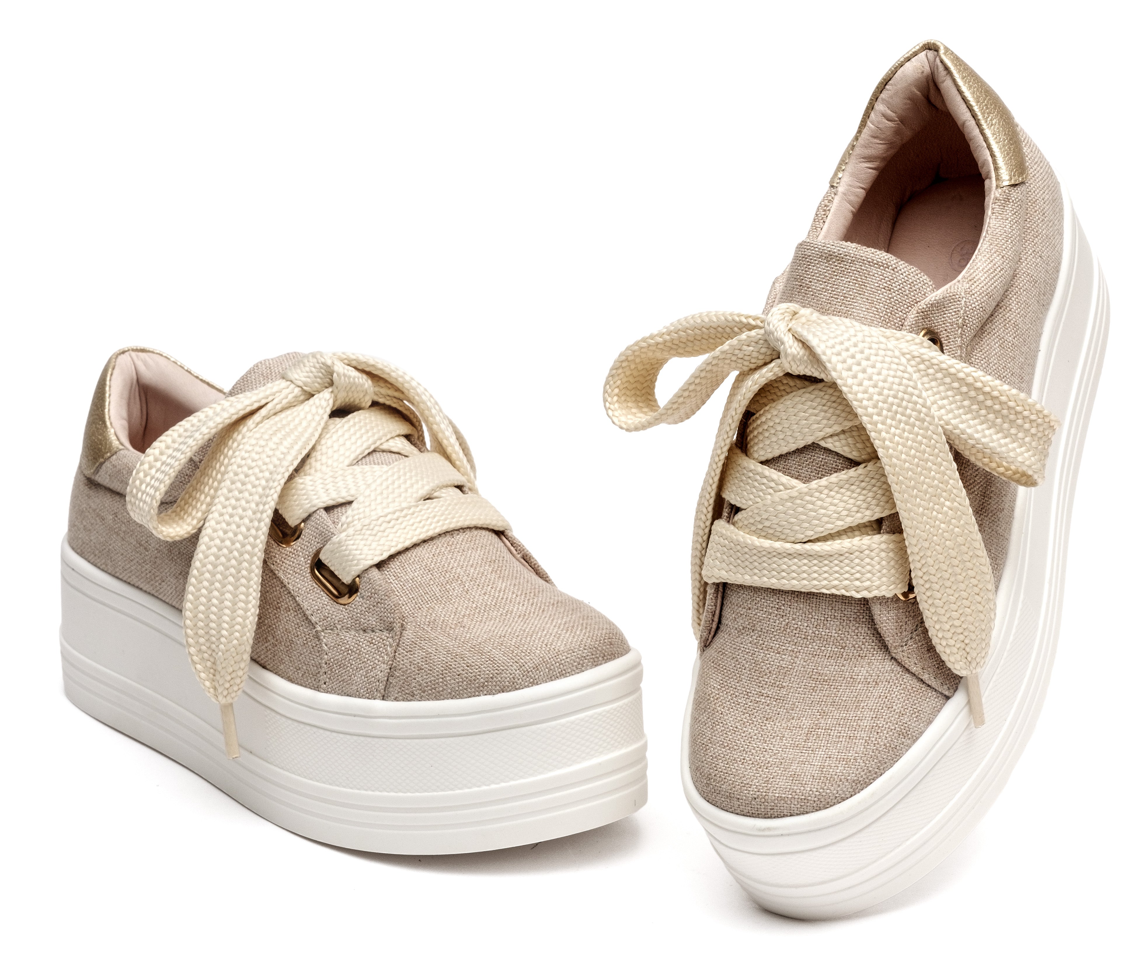 Tenis Plataforma Textl Beige