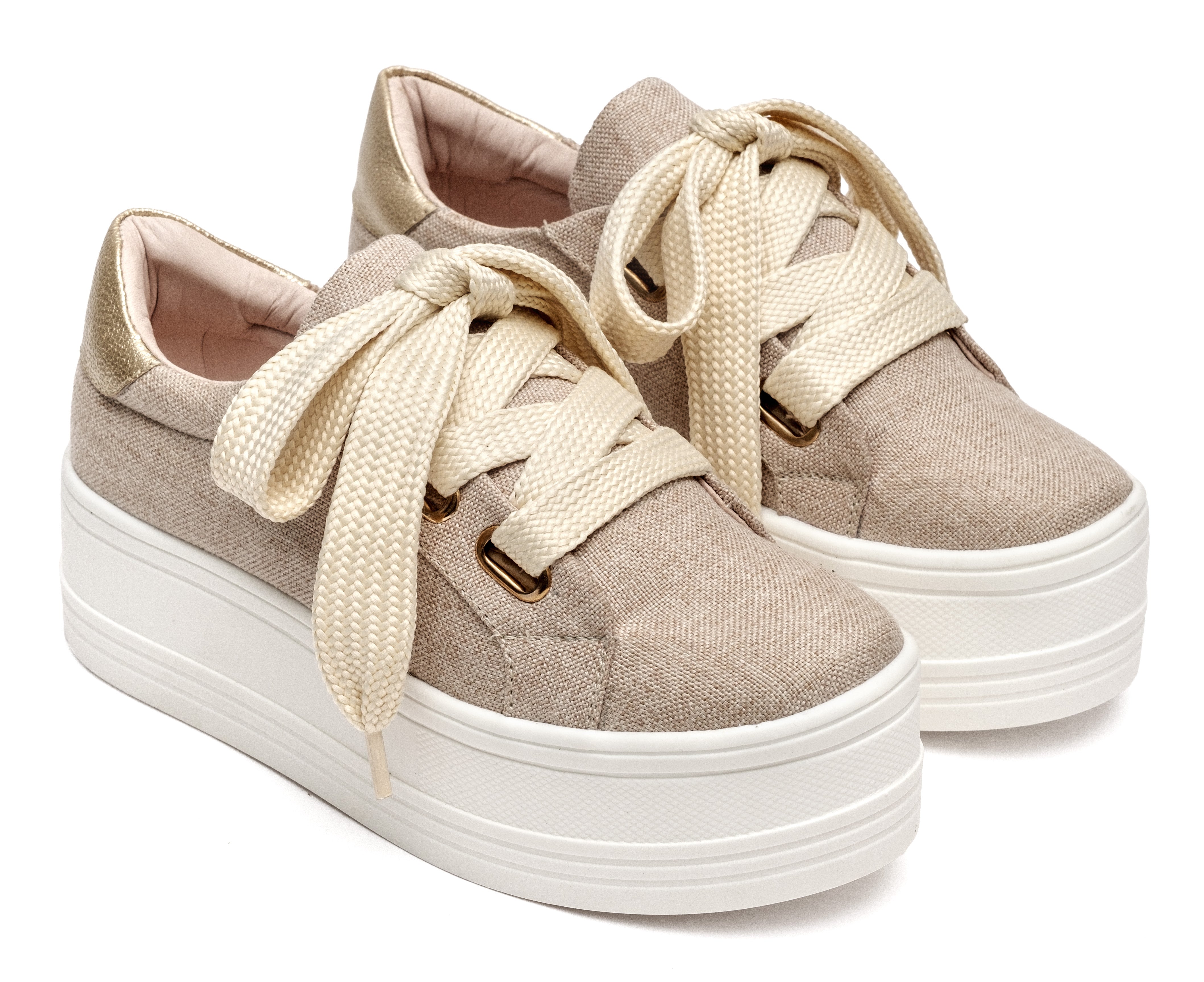Tenis Plataforma Textl Beige