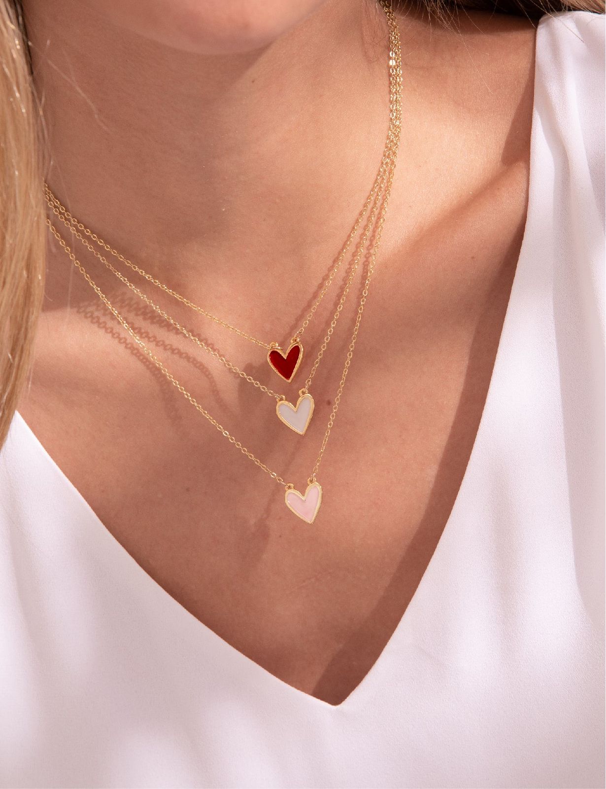 Set Cadena + Aretes Corazón Rojo