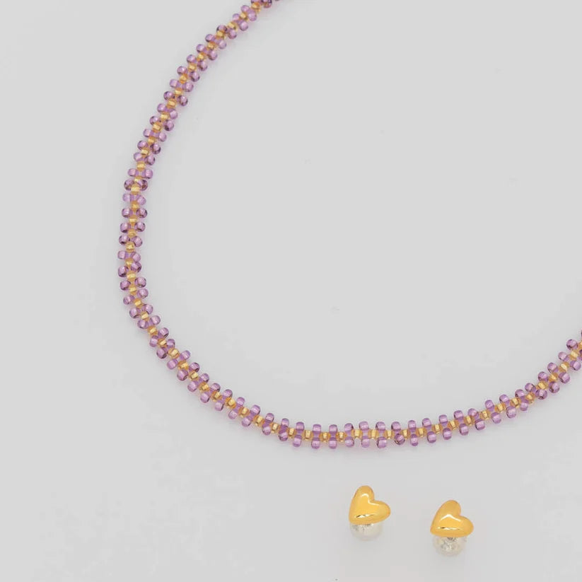 Choker Tejido Lila Translúcido + Aretes