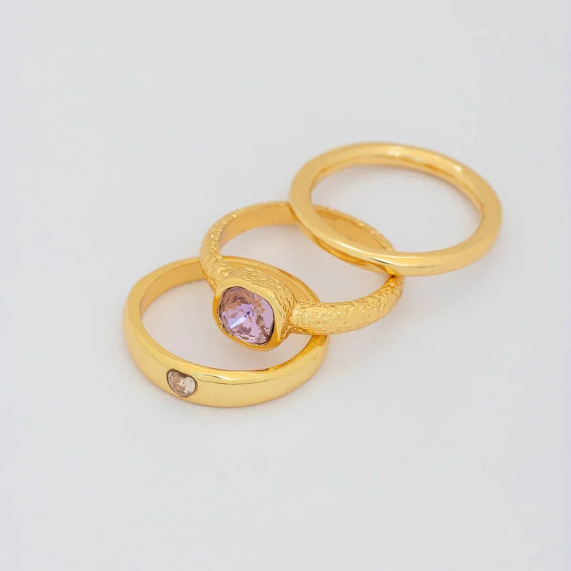 Set X3 Anillos Cristal Lila Talla 7