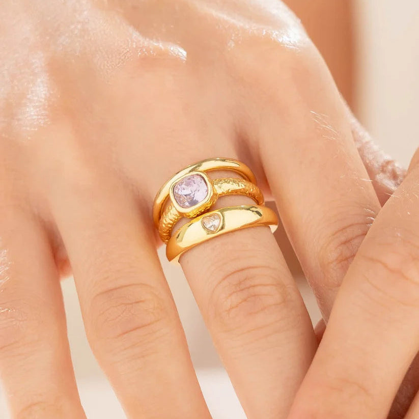 Set X3 Anillos Cristal Lila Talla 7